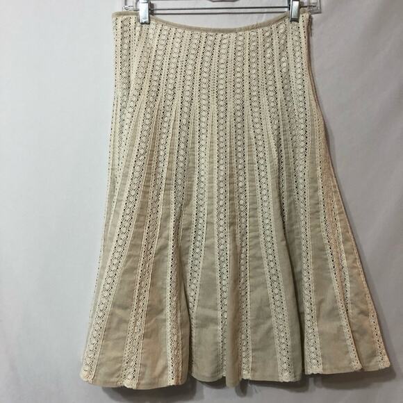 Sha Cha Cream Lace Pleated A Aline Skirt Womens L Crochet Cottage Core Boho - Picture 3 of 6